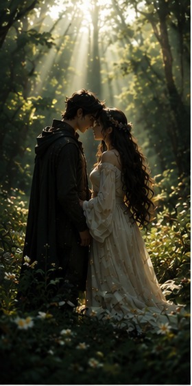 Amoro and Amoura in a sunlit forest clearing